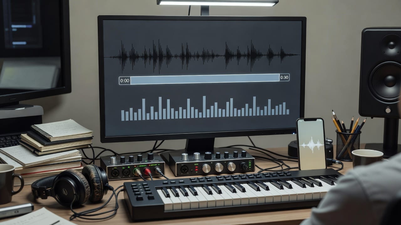 Music producer using AI audio analysis to find the best 30 seconds of song for TikTok on a waveform timeline