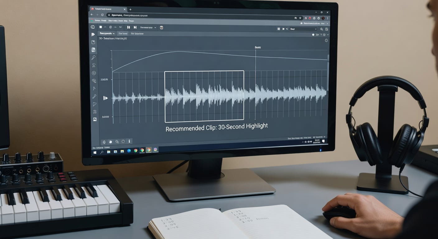 Music workstation showing one of the best tools to find viral song clips for TikTok highlighting a 30-second hook