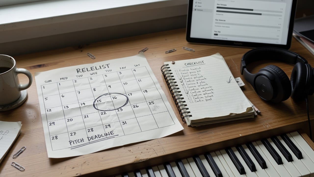 Calendar answering how early should I pitch to Spotify, with a 28-day deadline before an indie release