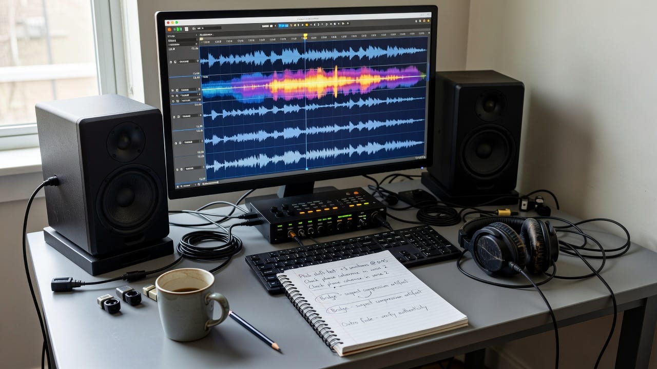 Audio analysis screen used to study how to tell if a song is AI before a Spotify editorial pitch.