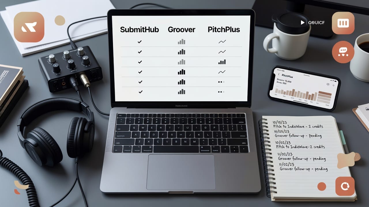 Spreadsheet comparing playlist supply alternatives 2026 on a music marketer’s desk with headphones and notes.